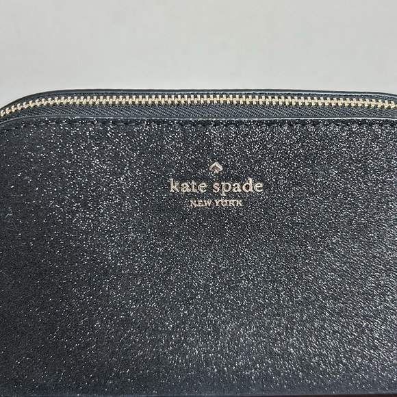 Kate Spade New York Shimmy Glitter Fabric Small Cosmetic Case in black NEW - Picture 2 of 11